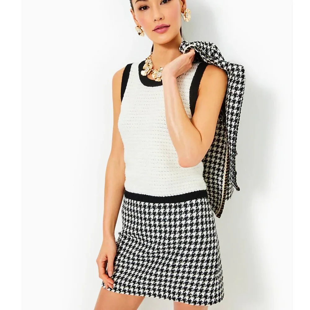 NWT Lilly Pulitzer Kels Mini Skirt Noir Houndstooth Sequin Bouclé 10